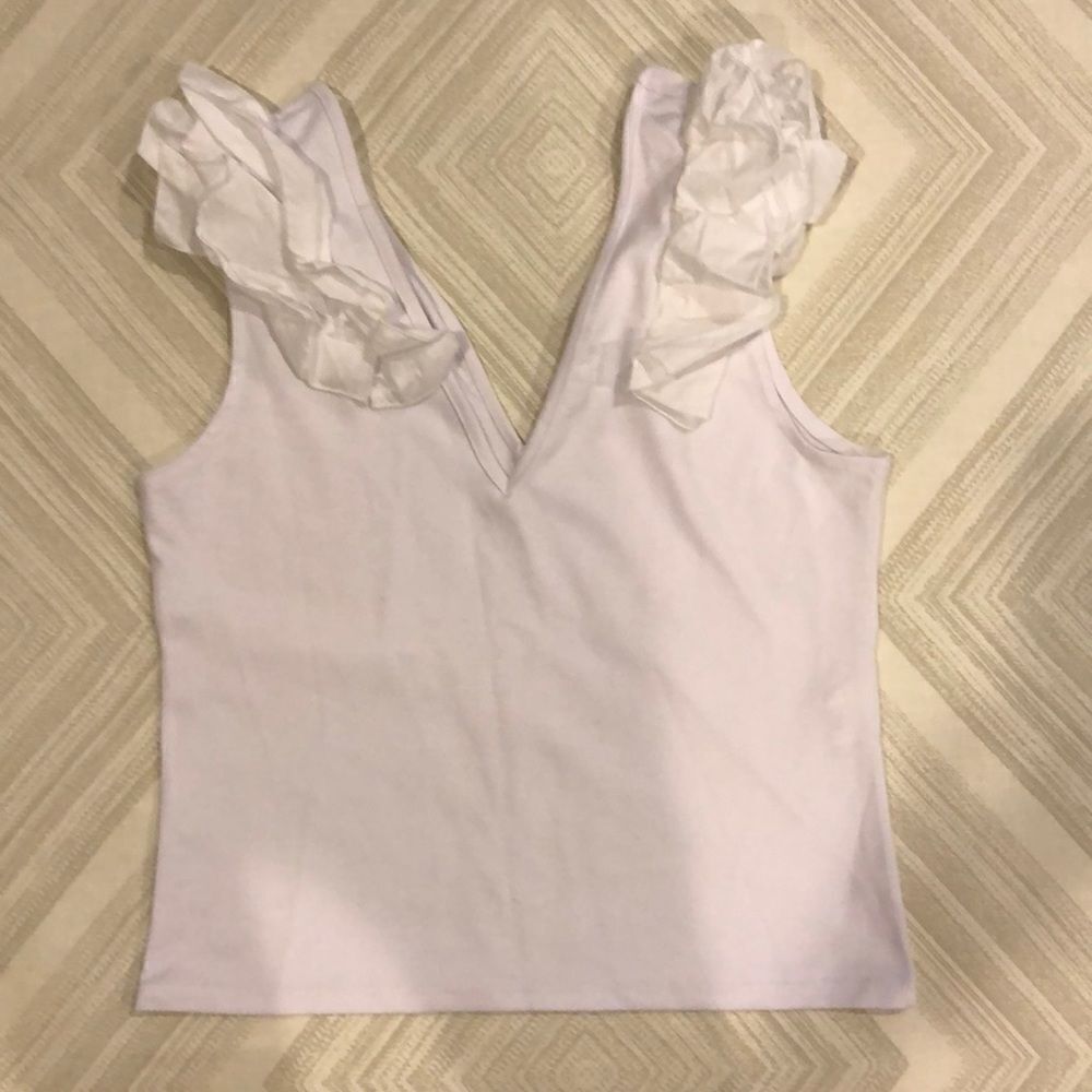 H&M White V Neck Ruffle Tank Top